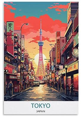 KmoNo Japan Tokyo Vintage Reiseposter 20 x 30 cm Poster Dekor Malerei Leinwand Wandkunst Wohnzimmer Poster Schlafzimmer