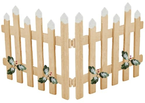 Virsus Staccionata in Legno per Albero di Natale, misura 90x30 cm, Recinzione con punte Innevata e Agrifoglio, Recinto con 2 sezioni pieghevoli, Decorazioni Natalizie -5511 (Legno Naturale)