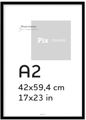 Pix FRAMES Bilderrahmen A2, 42x60 cm - Holzrahmen für Foto - Rahmen mit Scheiben aus acrylglas - Rahmen zum Aufhängen - Modern Photo Frame - Schwarz