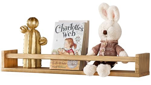 OAKERLAND Wandregal Kinderzimmer Holz Bücherregal Wand, 50cm Wandregal Eiche Massiv für Kinderzimmer, Eiche Schweberegal Bilderleiste für Bücher Märchenbücher, Zeitschrift