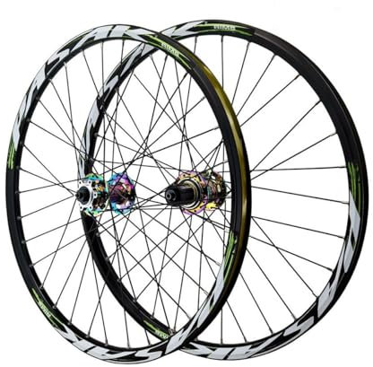 24-Zoll-Fahrrad-Laufradsatz Schnellspanner-MTB-Laufradsatz 32H Alu-Legierungsfelge Scheibenbremse Bunte Nabe Vorne 2 Hinten 4 Lager Unterstützt 7-8-9-10-11-12-Gang-Kassette