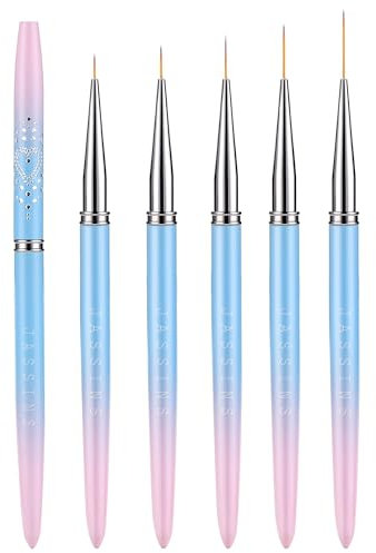 JASSINS Nagel Pinsel Dünn,5 Stück Nagel Art Liner Pinsel, Professional Nailart Pinsel Fineliner, Nageldesign Pinsel, Extrem Feine Borsten für DIY Nail Art Salon und Heimgebrauch (Gradient blue)