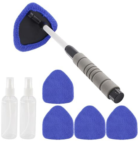 alwaiiz Nettoyage Pare Brise Kit avec 4 Tampons Microfibres et 2 Vaporisateurs de 100ml, Extensible Nettoyant Pare Brise Interieur, Convient pour le Nettoyage des Vitres, Bleu