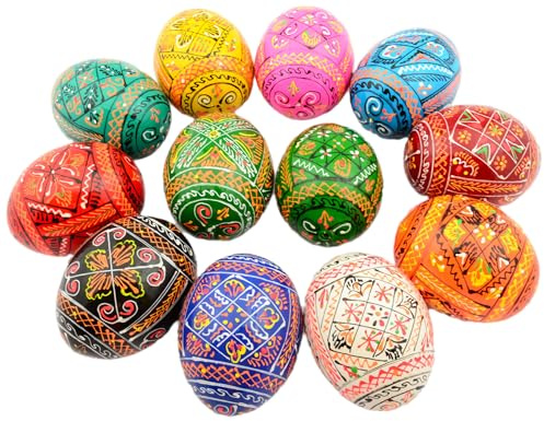 SKRRYNYA Ostereier bemalte Eier Holz Ukrainisch Pysanky Pysanka Polnisch Pisanki Tschechische Kraslice, 12er Set