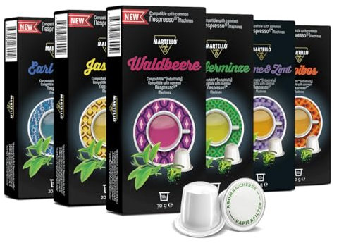 PROBIERSET 4-60 Teekapseln - NUR FÜR NESPRESSO®* Maschinen KOMPATIBEL - Kapseln 100% industriell kompostierbar - Frische, aromatische Blätter