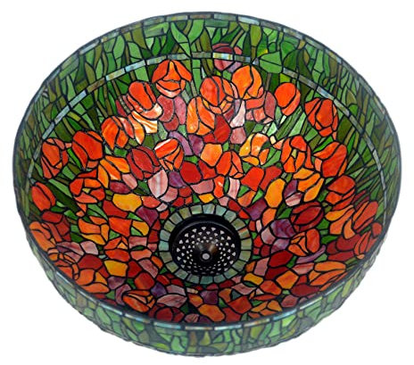 Tiffany Lamp Shade Replacement, 20X13 Stained Glass Lampshade Only with Cap Fit for Table Floor Reading Desk Decorative Accent Lamp Home Office Pendant Light Ceiling Fixture,Tulip