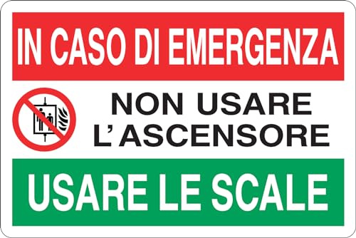 GLOBAL CARTELLO SEGNALETICO MULTI - IN CASO DI EMERGENZA NON USARE L'ASCENSORE - Adesivo Resistente, Pannello in Forex, Pannello In Alluminio (Pannello In Alluminio, 30x42 cm)