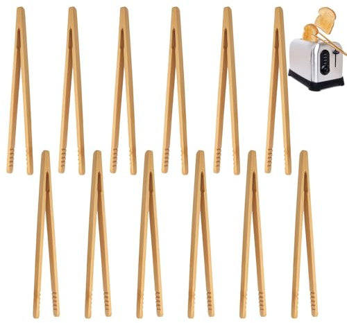 Pinzas Cocina De Madera Para Parrilla De Pan - Juego De 12 Pinzas Reutilizables De Bambú, 17.8 Cm, Para Cocinar, Pan, Té, Frutas Y Pepinillos