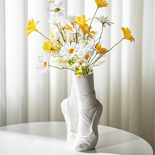 SUKIYPO Keramik Vase, Dekorative Vasen für den Innenbereich, Moderne Ballerina Blumenvase, Einfache Deko ästhetische Boho Vasen, Geeignet für Wohnzimmer, Zuhause und Couchtisch Decor, Weiß