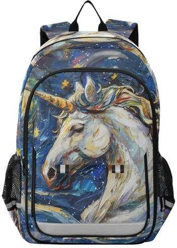 senya Rucksack für Schule, Uni, Reisen, Büchertasche, modischer Rucksack, Geldbörse, Diebstahlschutz, Schultertasche, Damen und Herren, Van Gogh Einhorn Starry, Einheitsgröße, Rucksack, Rucksäcke
