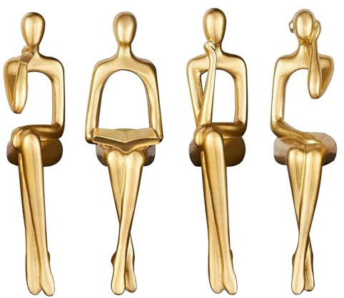 iFCOW Abstrakte Denker Statue, 4pcs Resin Gold Denker Figur Abstrakte Kunst Skulptur Sammelfiguren für Home Office Tisch Esszimmer Schreibtisch Dekor