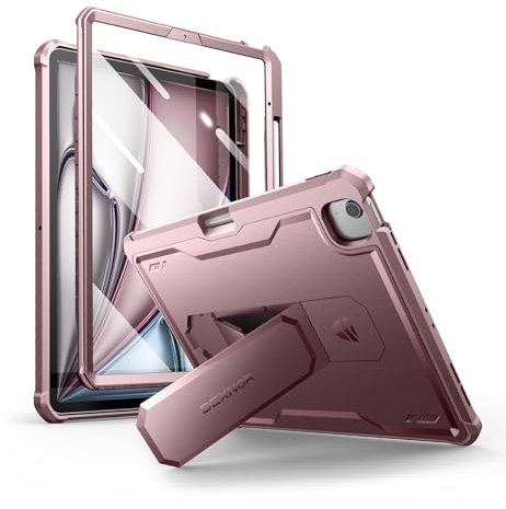 Dexnor for iPad Air 13 Inch Case M2 (2024), Full-Body Rugged Protective Cover Shockproof Bumper Cases with Kickstand & Built-in Screen Protector & Pencil Holder - Pink
