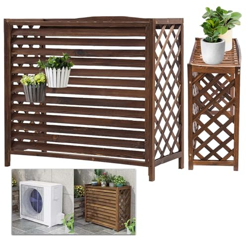 Cache Climatiseur Exterieur Bois Protection Climatiseur Housse Climatiseur Extérieur Bois Etagere Plantes Balcon Extérieure Du Climatiseur Pour Climatiseur Split Mobile Climatiseur Fixe(120x57x100cm)