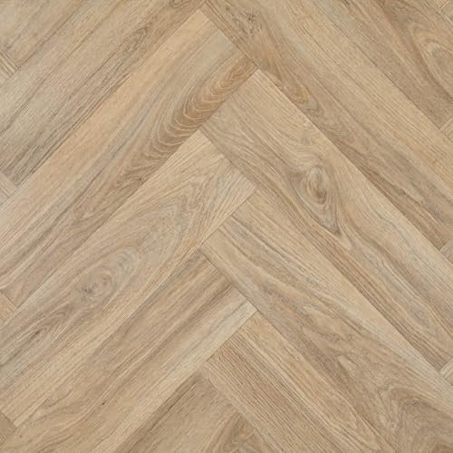 Natural Wood Herringbone Effect Ceres Vinyl Flooring 2.2mm Thick Lino Roll Bathroom Kitchen (3m Wide x 2.5m Long)