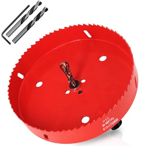 KACNON Lochsäge 175mm, Universal Schnellarbeitsstahl HSS M42 Bi-Metall Lochsägen mit Sechskant-Schaft und Bohrer, Komplette Größen, für Holz, Kunststoff, Gipskarton, Blech, Rot
