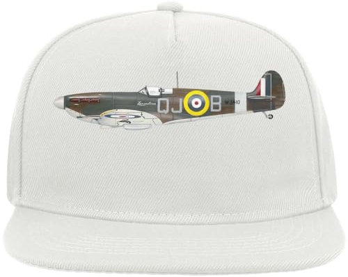 Supermarine Spitfire Legendary Plane Art Snapback Flat Visor Cotton Blend Cap White, weiß, Einheitsgröße