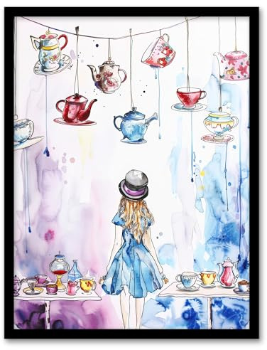Artery8 Alice Wonderland Mad Hatter Tea Party Watercolour Living Room Art Print Framed Poster Wall Decor 12x16 inch