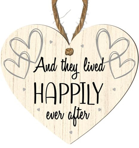Romantic And They Lived Happily Ever After Heart-Shaped Wooden Plaque – MDF Wall Hanging for Wedding, Anniversary, or Love Gift – Sentimental Wall Decor for Couples