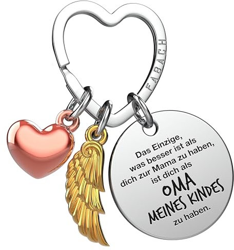 FABACH Beste Oma Schlüsselanhänger Schutzengel Glücksbringer mit Herz und Gravur - Beste Oma der Welt Geschenke Schlüsselanhänger - Oma Geschenk Engel Glücksbringer