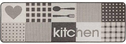 Knutzen Wohnen Küchenläufer 60x180 cm Kitchen Anthrazit - Küchenteppich - rutschfest und waschbar - Fußwärmende Designmatte - Sisaloptik - Stilvoller Läufer für Küche, Flur und Wohnraum