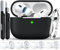 RFUNGUANGO Kompatibel mit AirPods Pro 2. Generation Hülle (2023/2022/2019), weicher Silikonschutz für AirPod Pro Hülle (USB-C/Lightning-Kabel) mit Reinigungsset und Ohrstöpseln, Schwarz