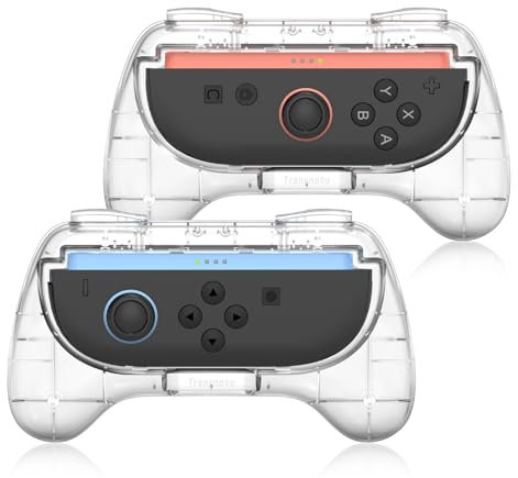 TRANSNOVO Poignées Compatibles avec Nintendo Switch 2, Confortables, Antidérapantes et Ergonomiques pour Réduire la Fatigue des Mains – Pack de 2 (Transparent)