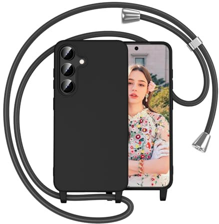 Paitech Handyband Handyhülle für Samsung Galaxy A56 5G Hülle mit Band, Reines Farbiges Flüssig Silikon Case mit Kordel zum Umhängen,Stoßfest Schutzhülle mit Kette Kordel für Samsung A56, Schwarz