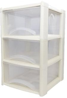 Neat. 3 Plastic Storage Drawers Unit with See-Through Drawers, Compact Vertical Design – Durable Plastic, Ideal for Organizing Office Crafts, and Household Items, 60cm x L39cm x W39cm -Cream