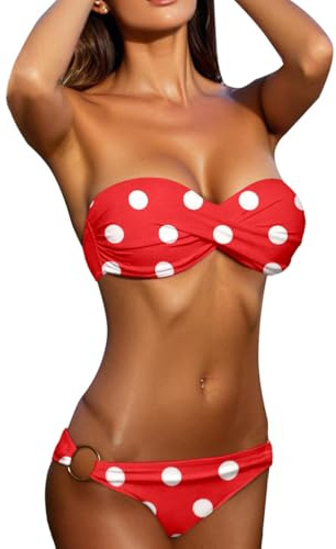 Minetom Maillots de Bain 2 Pièces Femme Été Push Up Bandeau Ensembles Bikini Set Plage Swimsuit Swimwear Beachwear B Rouge S