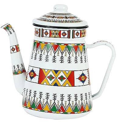 SiaBiced Emaille Kaffeekanne, Blumen Warmwasserkessel mit Griff, Camping Kaffeekessel, Heißwasser Teekessel für Zuhause, Induktionsherd, Weiß 1,2L