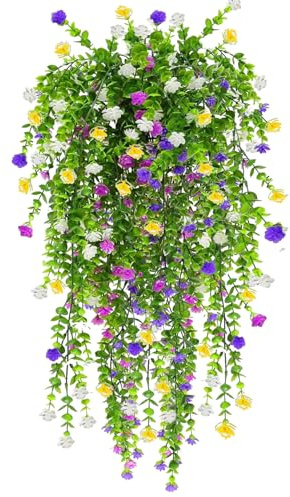 Toprooms 4 Bundles Artificial Flowers,Artificial Plants Outdoor UV Resistant Shrubs Plants for Hanging Planter Faux Plants Home Garden Wedding Porch Window Decor (Artificial Hanging Flowers 4colors)