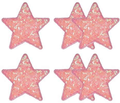 YELARXI Sequin Star Iron on Patches Embroidered Sew Sequin Glitter Patch Appliques, 2.6x2.6 Fit for DIY Shoes Hats Backpacks Clothing Repair - (6 Pack, Pink)