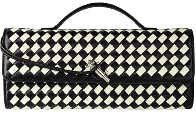 Gewebte Geldbörse für Damen, Abendtasche, Clutch, gewebtes Leder, Umhängetasche, formelle Abendtasche, Schwarz-weißes gewebtes Leder