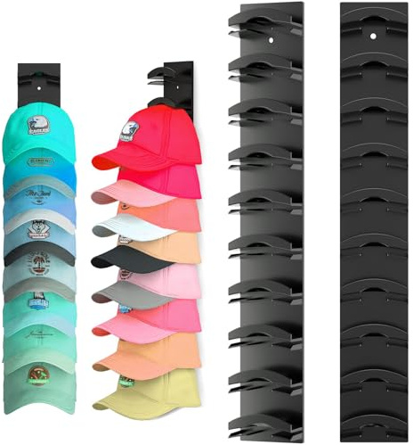 SINZONeu® 2er-Set Kappenhalter für Wand & Tür, Baseballcap Organizer mit 20 Kappen Platz - Wandregal ohne Bohren mit verstellbarem Band für Schrank & Mancave