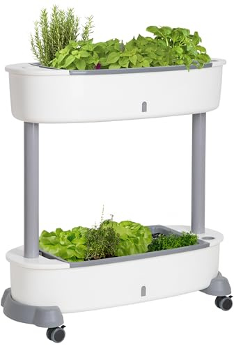 ONVAYA® Hochbeet mit Rollen für den Balkon ǀ 2 Etagen ǀ Innen- und Außentopf ǀ mit Wasserstandsanzeiger & Selbstbewässerungssystem ǀ Hochbeet aus Kunststoff