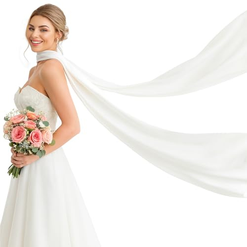 TWPER Braut-Halstuch lang für Hochzeit, 142 Zoll Weiß Hochzeit Schal für Braut - Minimalistischer Tüllwickel für Zeremonie Elopement Empfang Brautporträt Zubehör