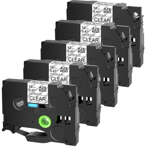 RDWQDGJG 12mm 5pk Flexible ID Laminat Schwarz auf klarer Etikettenbandkassette kompatibel mit Tze-FX131 Kompatibel mit Etikettendrucker