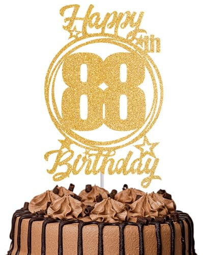 1Pc Happy 88th Birthday Cake Topper – Gold Glitter “Cheers to 88 Years” Decoration | 88 & Fabulous Cake Topper for Women Men | Birthday Party or Anniversary Cake Decor Supplies