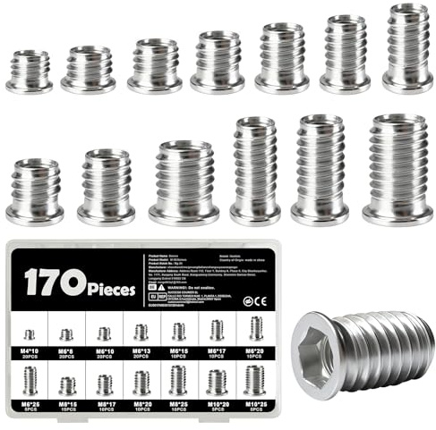 170-teiliges Einschraubmuttern Set | inkl. M4, M6, M8, M10 Gewindeeinsätzen, Gewindehülsen für Holzmöbel