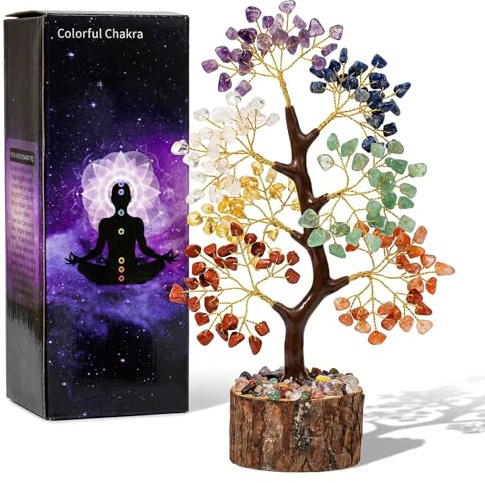 Barpre 7 Chakra Crystal Tree of Life - Natural Healing Gemstone Money Tree for Good Luck & Wealth - Hand Woven Feng Shui Reiki Decor with Wooden Base - Spiritual Energy Gifts for Women Mum Meditation