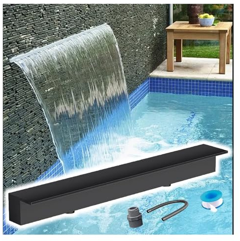 PEYNIR Cascada Piscina Gran Cascada para Piscinas Exteriores, Acero Inoxidable Rectangular Salida de Cascada, Caño de Fuente de Pared Empotrado, Personalizable(Outlet W 132cm/52in)