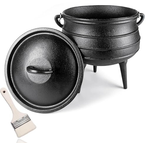 Cast Iron Dutch Oven, Cauldron with Lid, Handle, Oil Brush, Small Casserole Dish Cookware Pot for Camping Cooking Baking Indoor Outdoor, Black(13.5L)