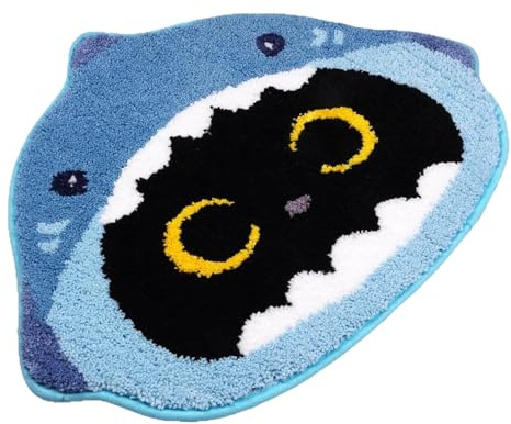 Hai Schwarze Katze Badematte, Niedlich Badezimmer Teppich Katze, Weich Absorbierende Badvorleger, Badezimmerteppich Rutschfest Waschbar, für Badezimmer, Badewanne, Eingang, Fußmatte, 50 x 60 cm