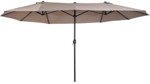 Ombrellone Doppio Da Giardino Parasole 4.6 x 2.4 M Per Esterno Piscina Terrazzo Con Palo In Acciaio E Tessuto In Poliestere Impermeabilie Anti UV Apertura A Manovella Colore Caffè