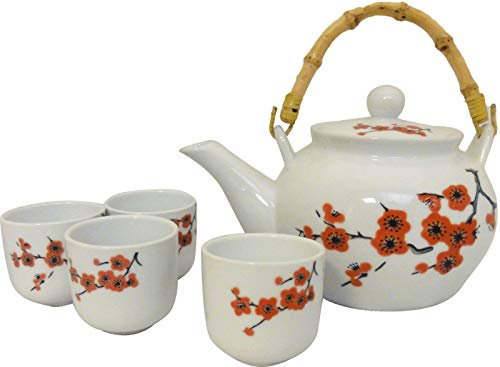 AAF Nommel®, Teeservice 111 „Sakura“ Weiss rot mit Kirschblütenzweig, Keramik