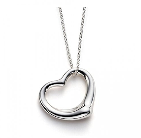 Classic Floating Heart Pendant Necklace (Large) on Silver Tone Curb Chain for Women/Ladies/Teenagers/Girls - Sterling Silver Plated