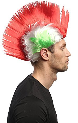 WIG ME UP - XR-012-PC13/P68/PC15 Perücke Fanperücke Fan Karneval Fasching Iro Irokese Mohawk Punk Grün-Weiß-Rot Italien Italia