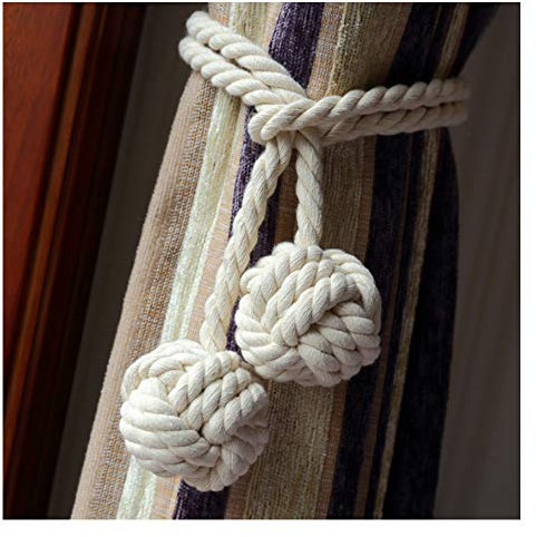 Tassel Curtain Tie Backs, One Pair Of Handmade Tied Back Curtain Clip Tassel Cotton Rope Tie Ball Back Curtain Accessories (Beige)