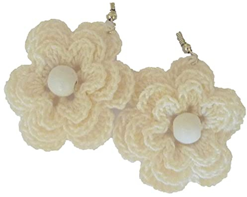 Ohrring, Ohrhänger Blüte, gehäkelt, creme-weiß