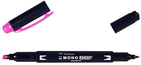 Tombow MONO edge Textmarker mit zwei Spitzen, pink, Keilspitze und Finelinerspitze, schnell trocknend, umweltfreundliches Design [WA-TC90]